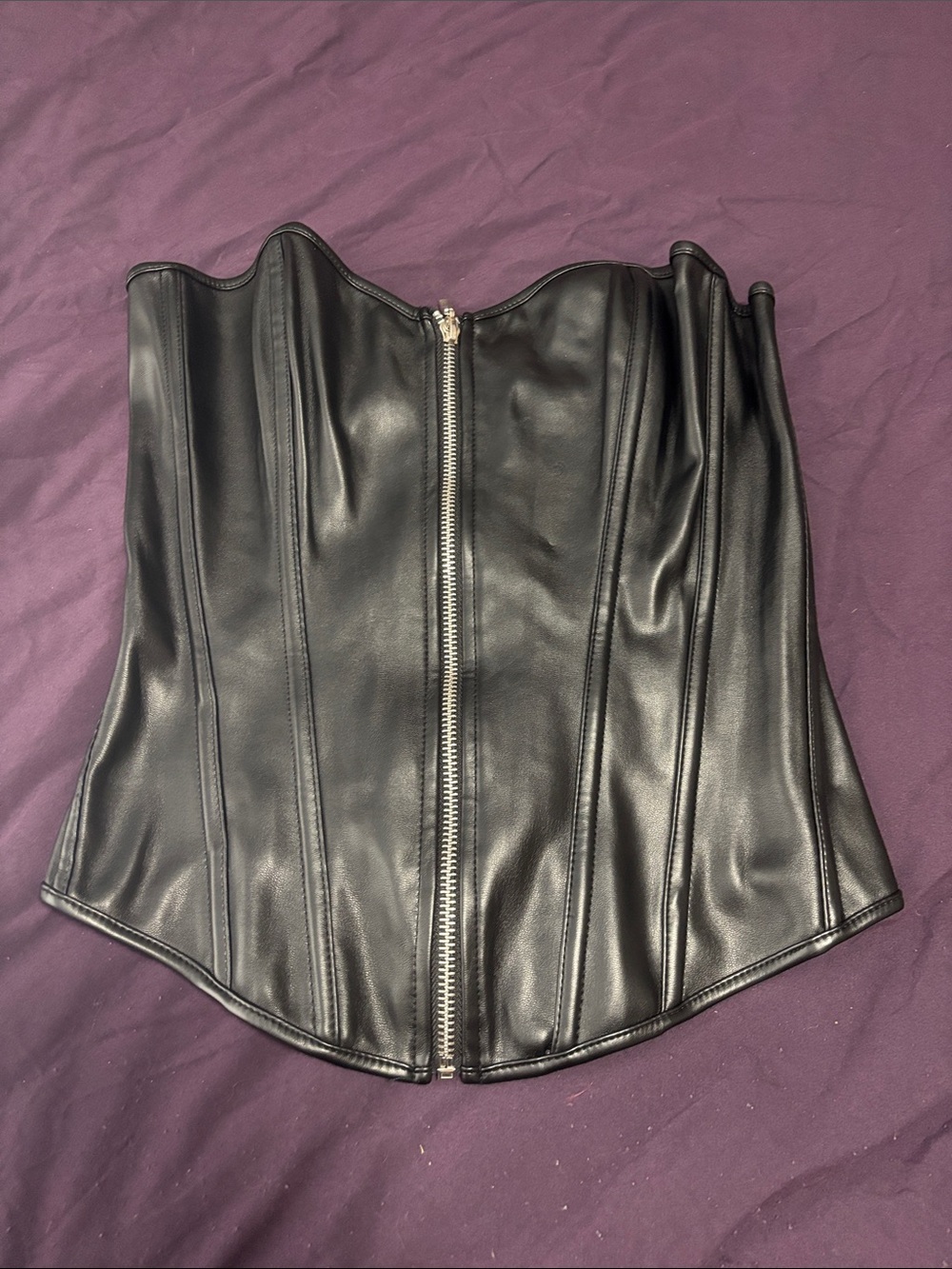 Amazon Black Faux Leather Corset Crop Top with Front Zip